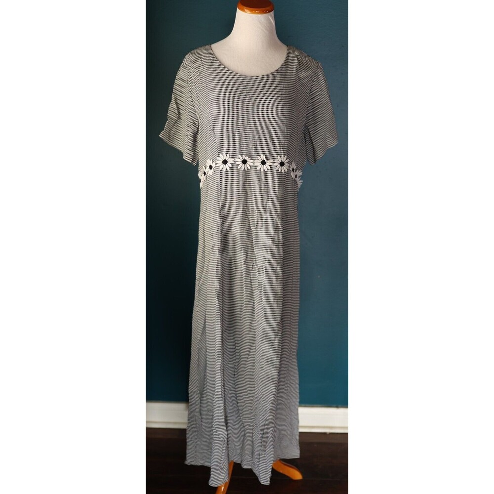 Vintage My Michelle 90s Gingham Daisy Applique Maxi Cottagecore Coquette Dress L